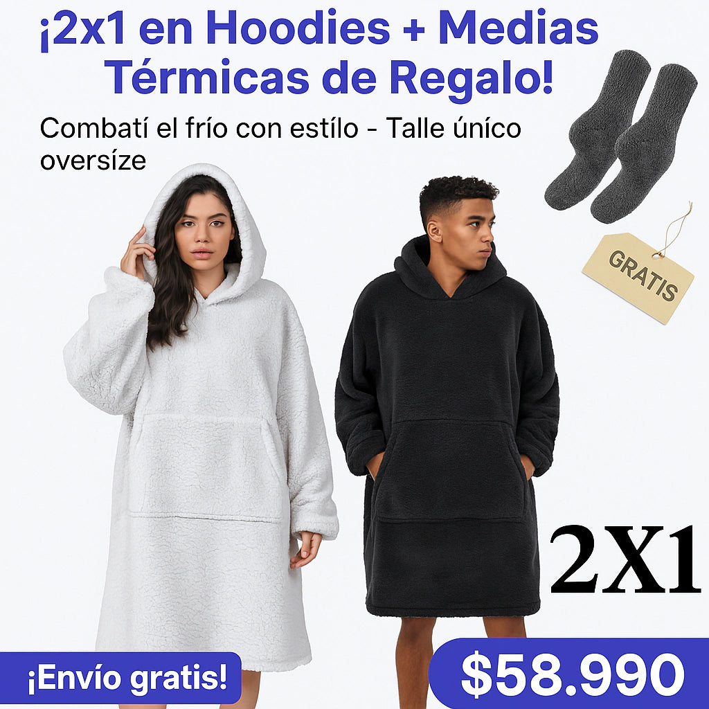 2X1 Hoodie manta + medias termicas de regalo